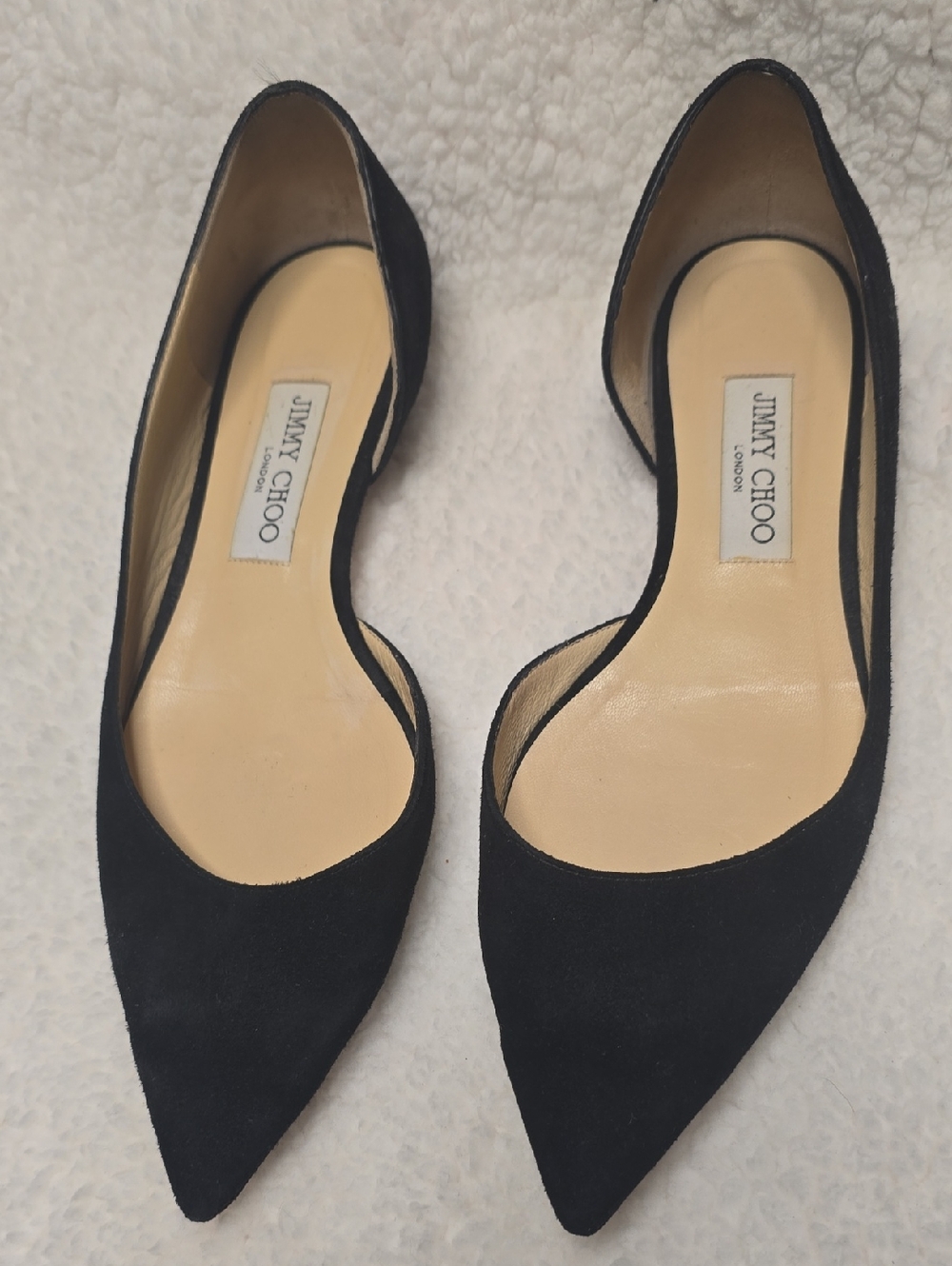 Jimmy Choo Black Suede Pointed D'Orsay Flats